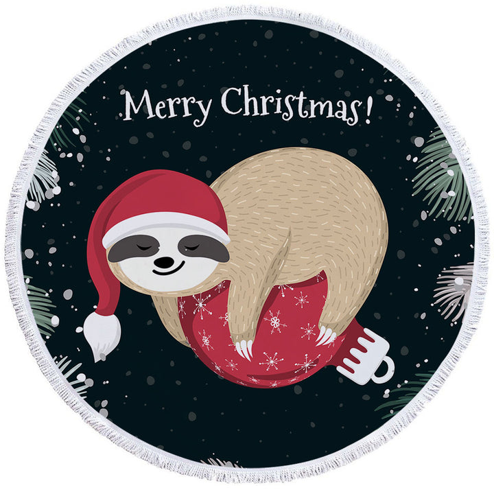 Funny Santa Sloth Beach Towels for Christmas