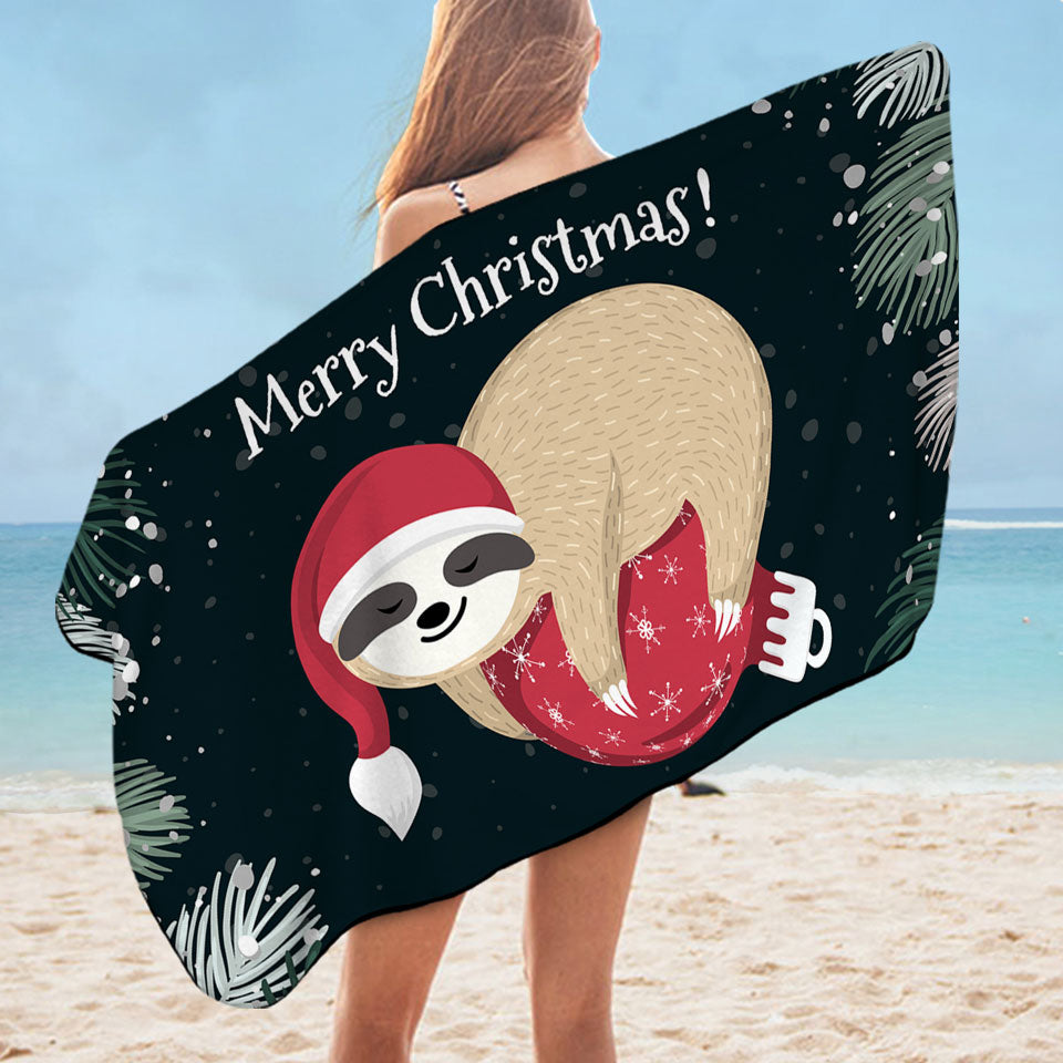 Funny Santa Sloth Cool Beach Towels for Christmas