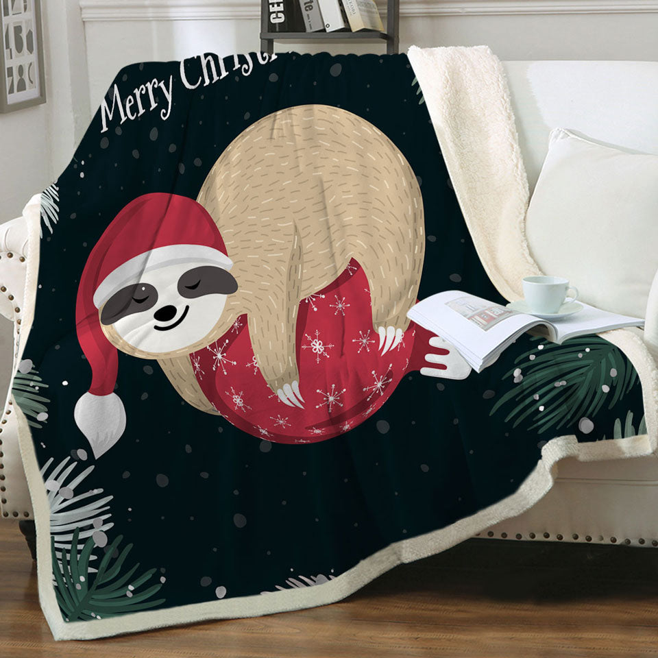 Funny Santa Sloth Couch Throws for Christmas