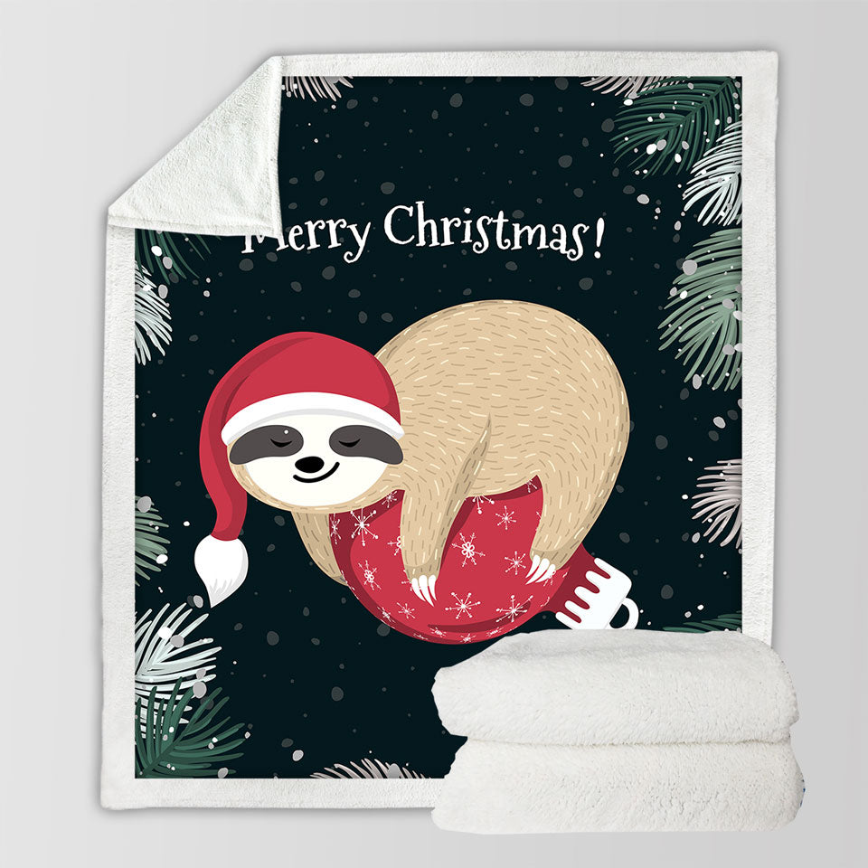 Funny Santa Sloth Decorative Blankets for Christmas