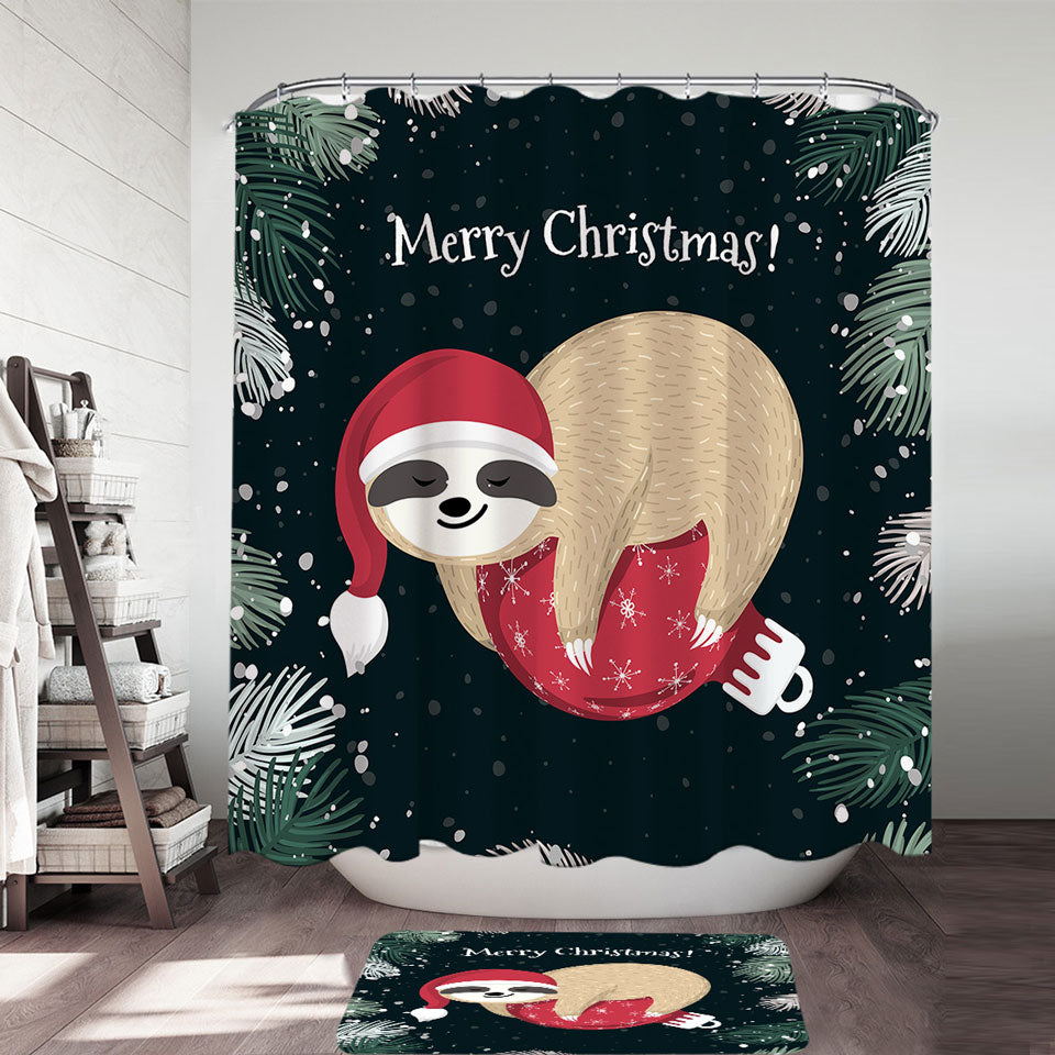Funny Santa Sloth Shower Curtain