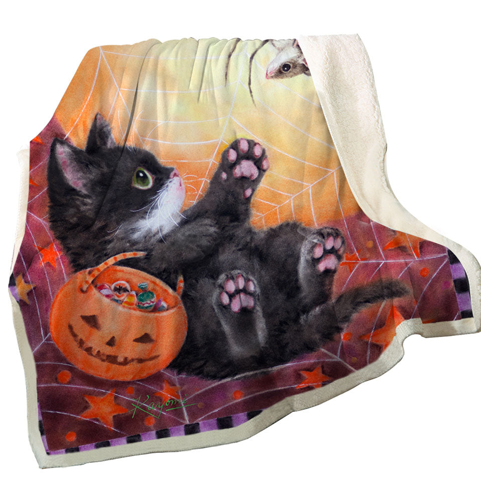 Funny Scary Halloween Throws Spider Mouse and Kitten