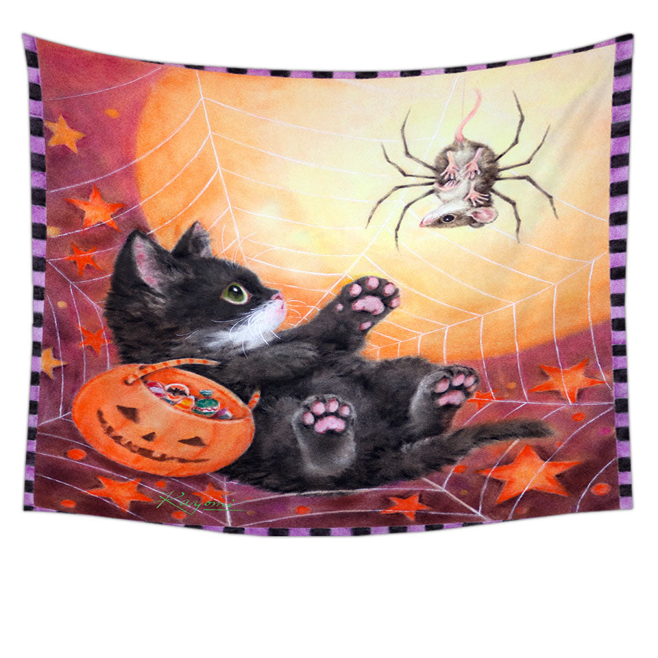 Funny Scary Halloween Wall Decor Spider Mouse and Kitten