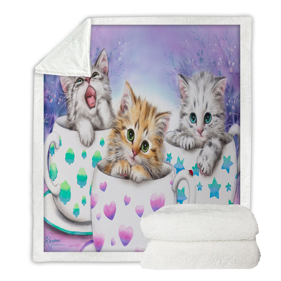 Funny Sherpa Blanket Cats Art Coffee Cups with Cute Kittens