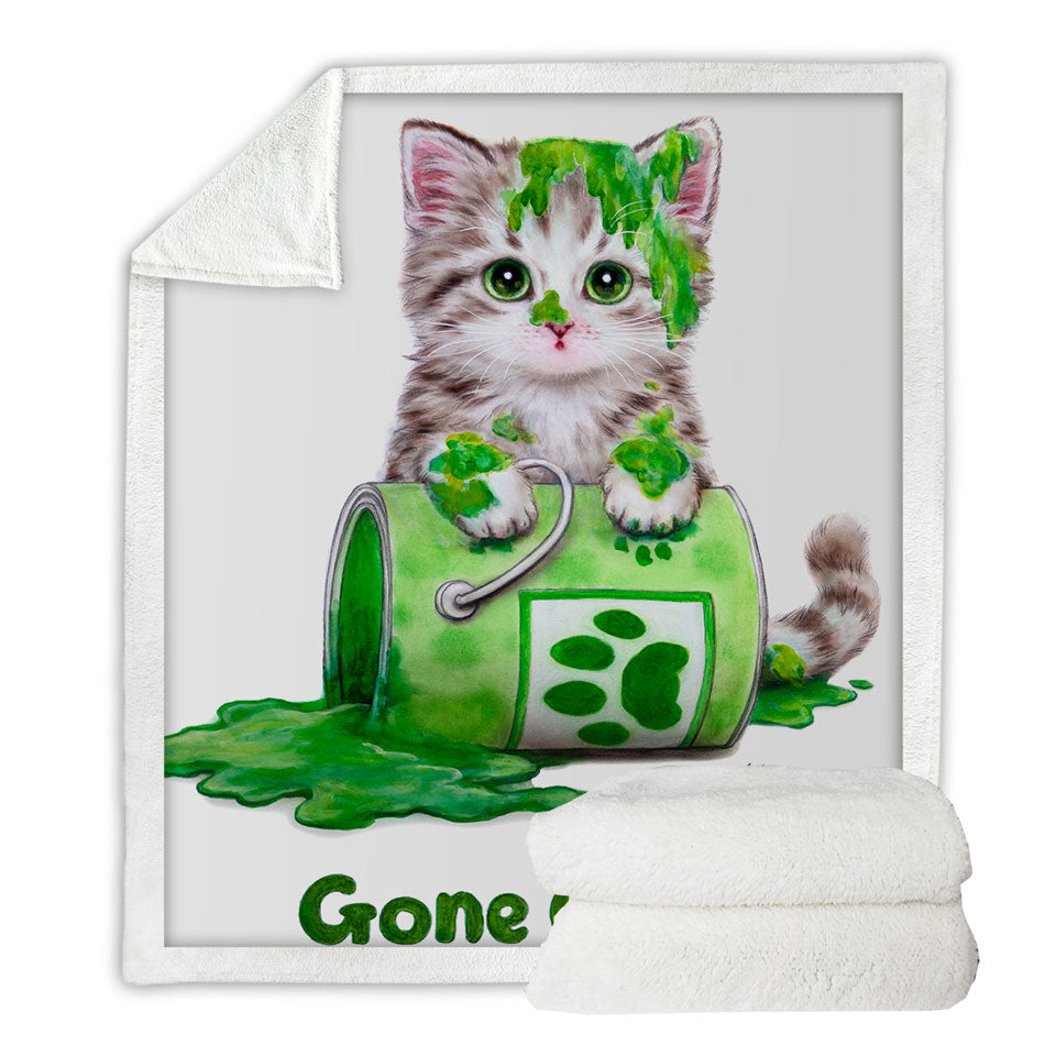 Funny Sherpa Throws Cute Cats Gone Green Tabby Kitten