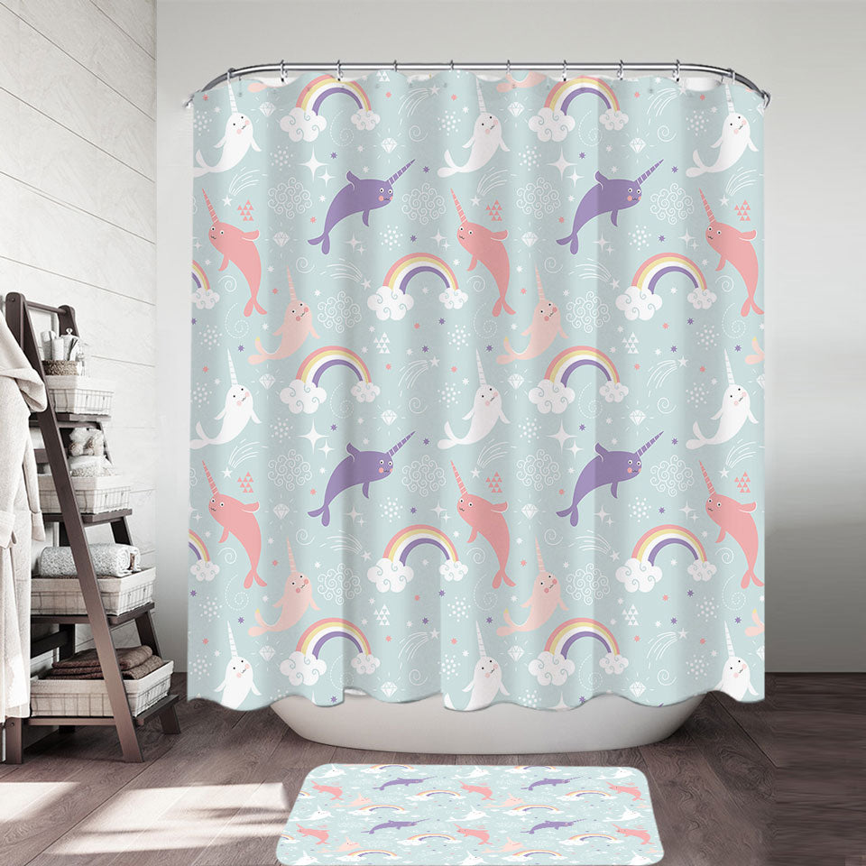 Funny Shower Curtains Cute Rainbow Unicorn Dolphin for Kids