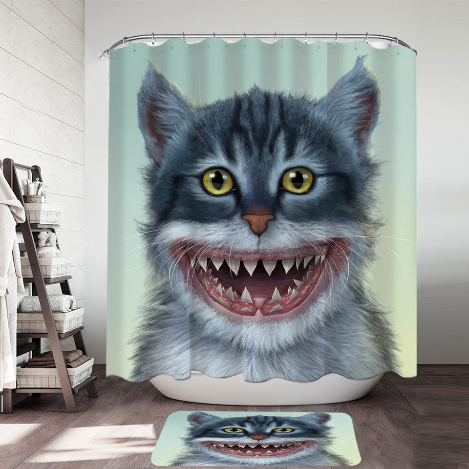 Funny Shower Curtains and Cool Animal Artwork Sharkitten Shark vs Cat