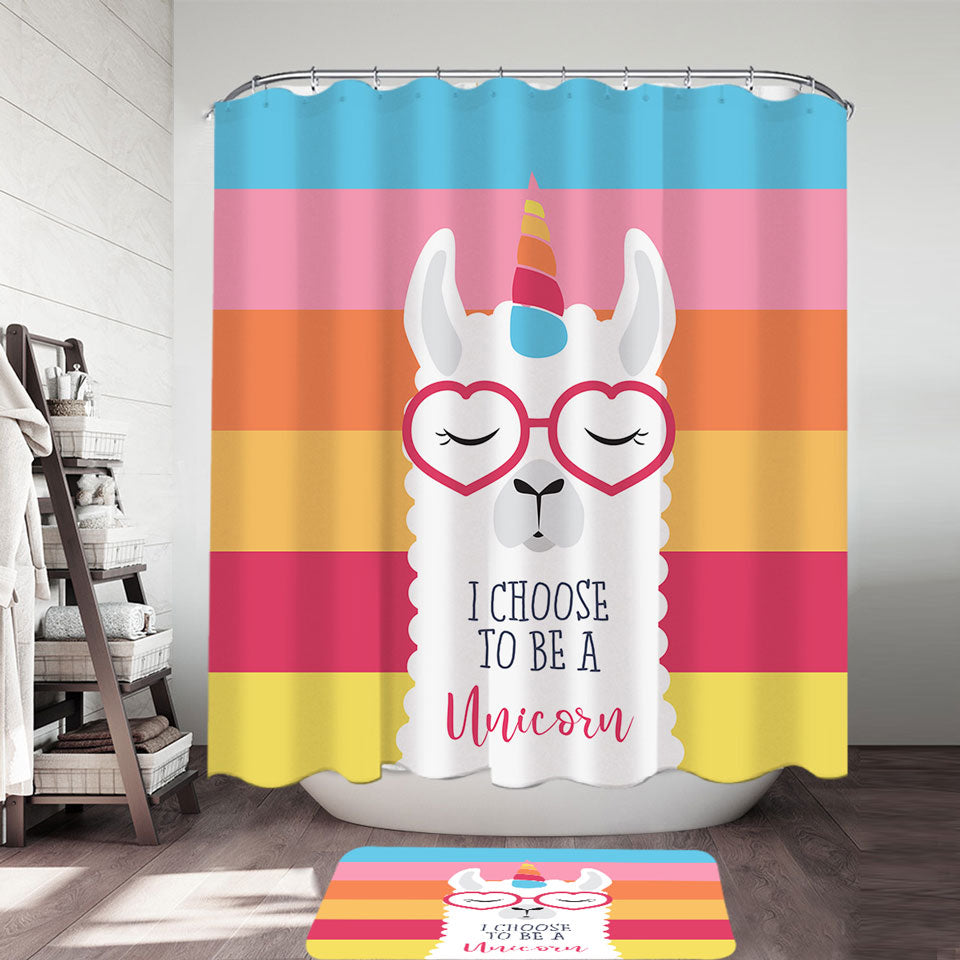 Funny Shower Curtains with Llama Unicorn