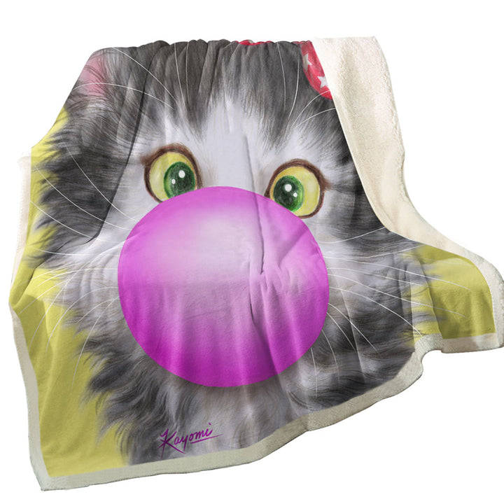 Funny Sofa Blankets Cat Prints Bubble Gum Girl Kitten