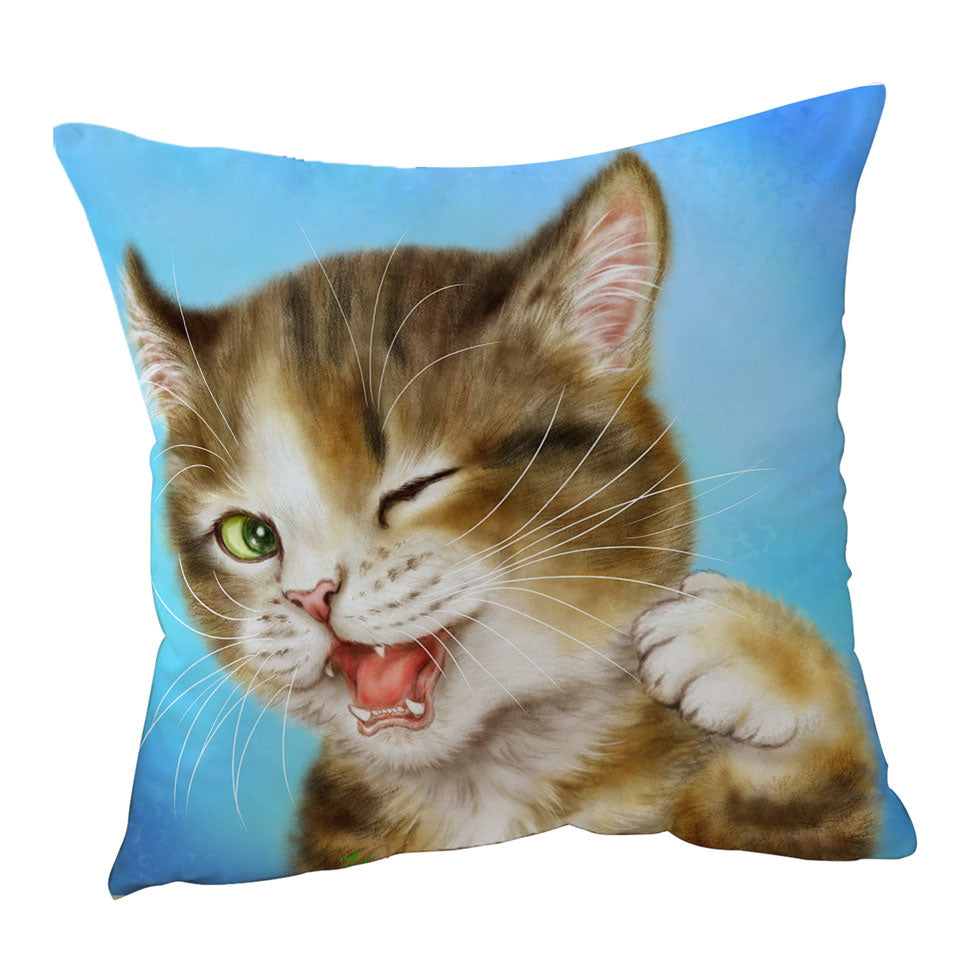 Funny Sofa Pillows Cats Winking Little Kitty