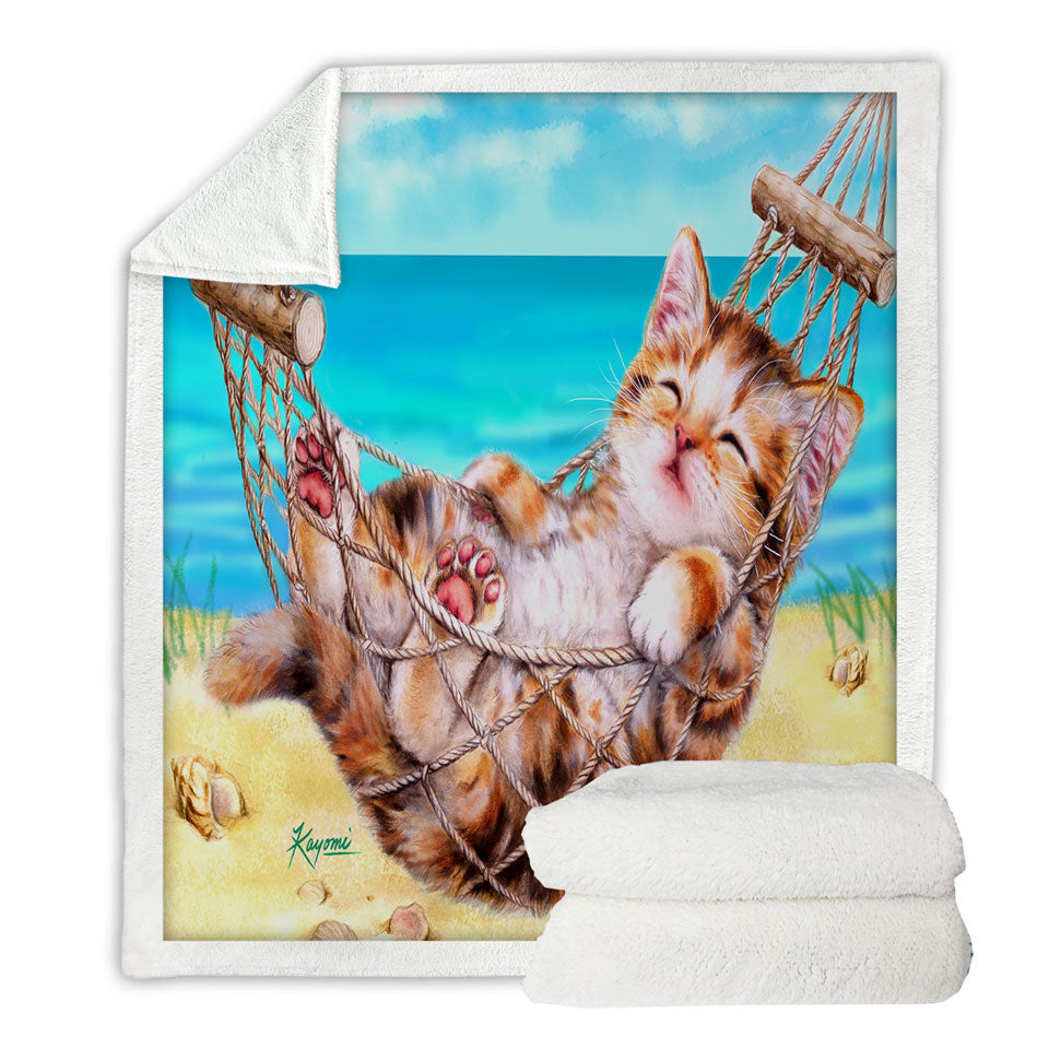 Funny Sofa Throws Art Designs for Children Kitten Beach Time