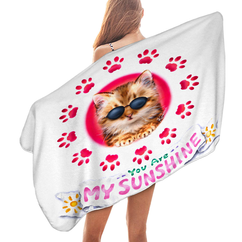 Funny Sunglasses Cat Quote and Paws Beach Towels