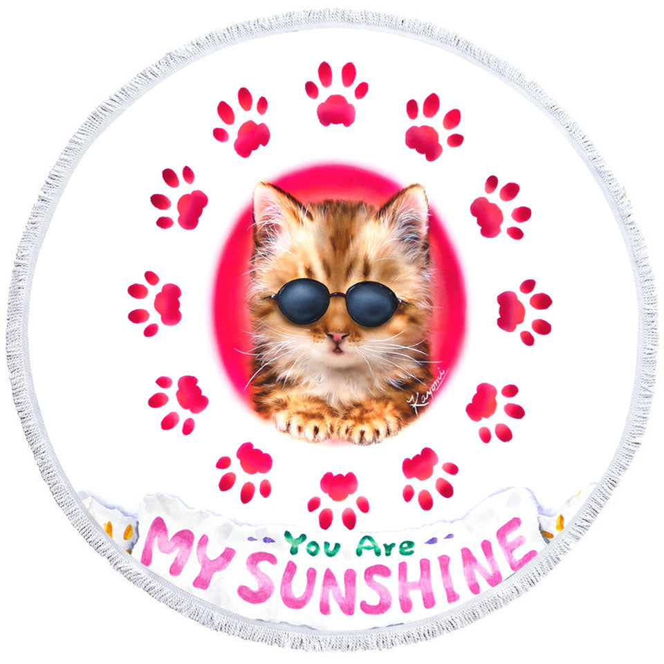 Funny Sunglasses Cat Quote and Paws Round Beach Towel