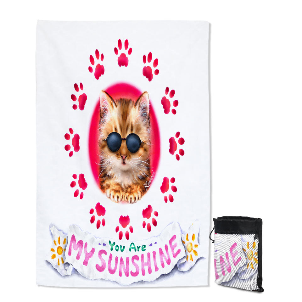 Funny Sunglasses Cat Quote and Paws Swimming Towels