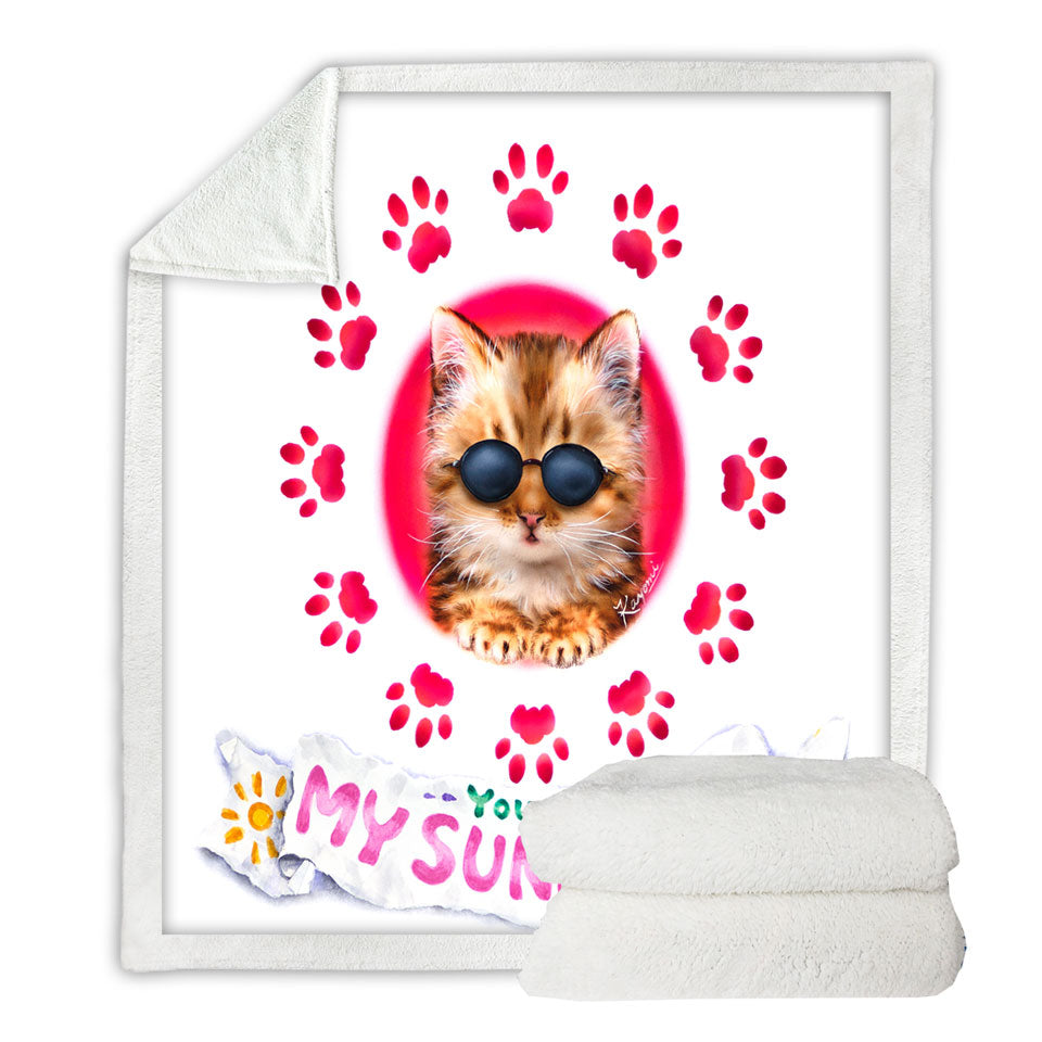 Funny Sunglasses Cat Quote and Paws Throw Blanket