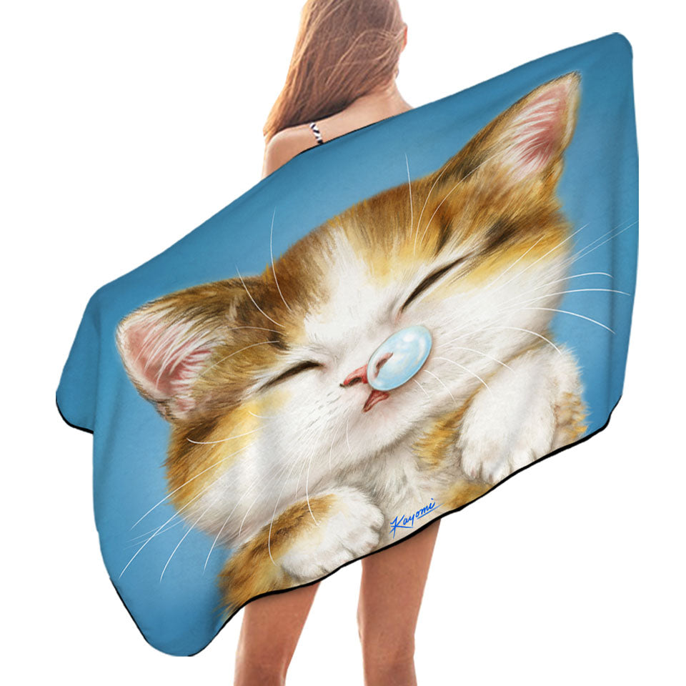 Funny Swimming Towels Drawings for Kids Cute Sleepy Kitty Cat