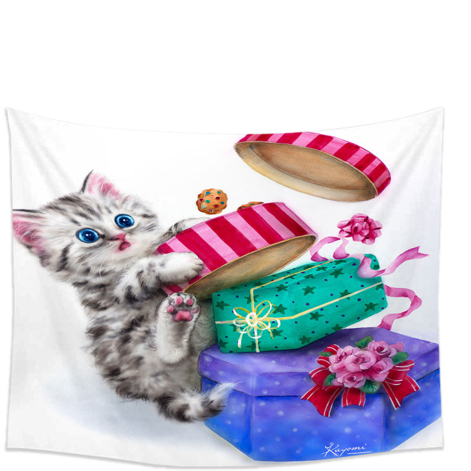 Funny Tapestries with Cute Christmas Gifts Thief Cookie Kitty Cat Decor