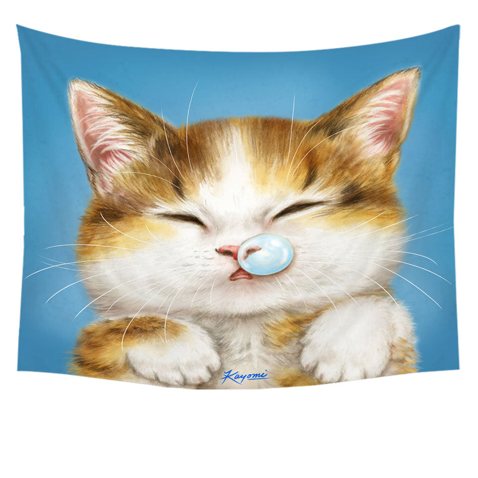 Funny Tapestry Drawings for Kids Cute Sleepy Kitty Cat Wall Decor