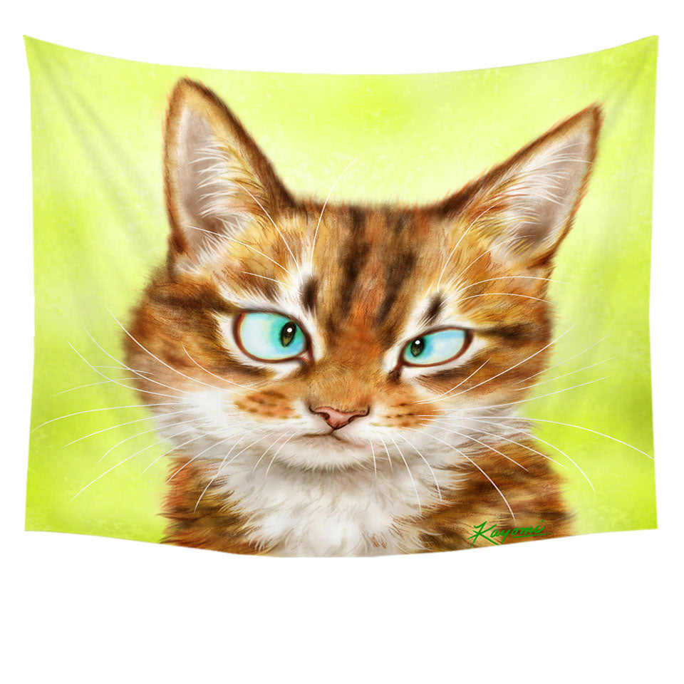 Funny Tapestry Wall Decor Cat Drawings Upset Gingal Kitty