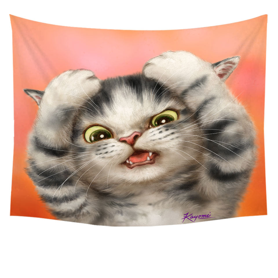 Funny Tapestry Wall Decor Cats Cute Kitten Surprised