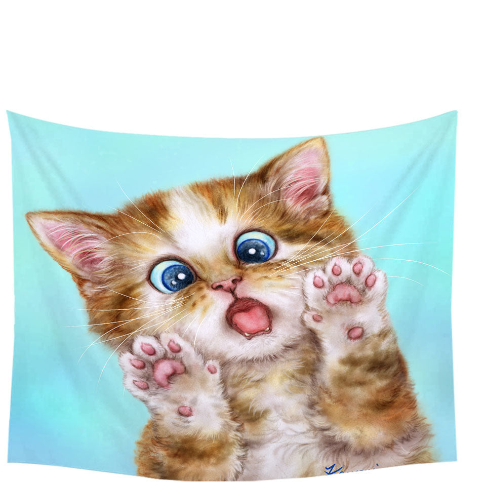 Funny Tapestry Wall Decor Cats Surprised Ginger Tabby Kitty Cat
