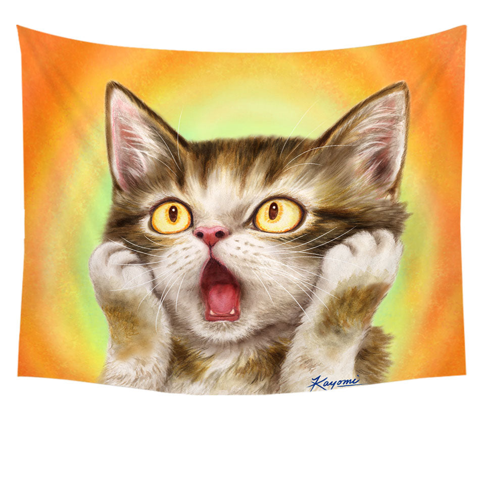 Funny Tapestry with Cat Designs Freaked Out Kitten
