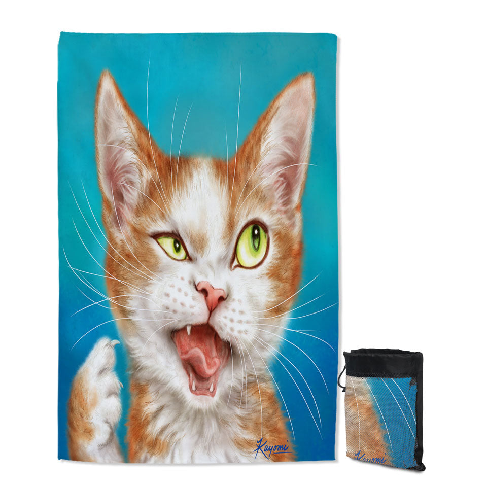 Funny Thin Beach Towels Cat Drawings Cool Looking Kitty