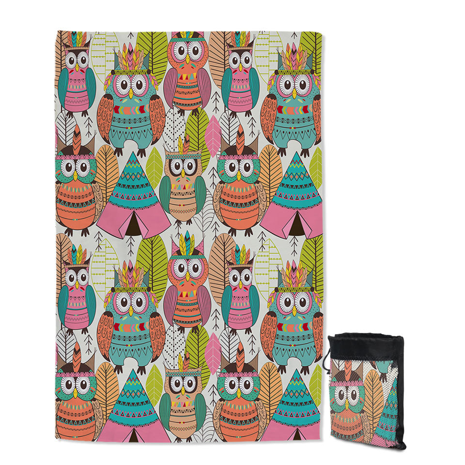 Funny Thin Beach Towels Native American Owls