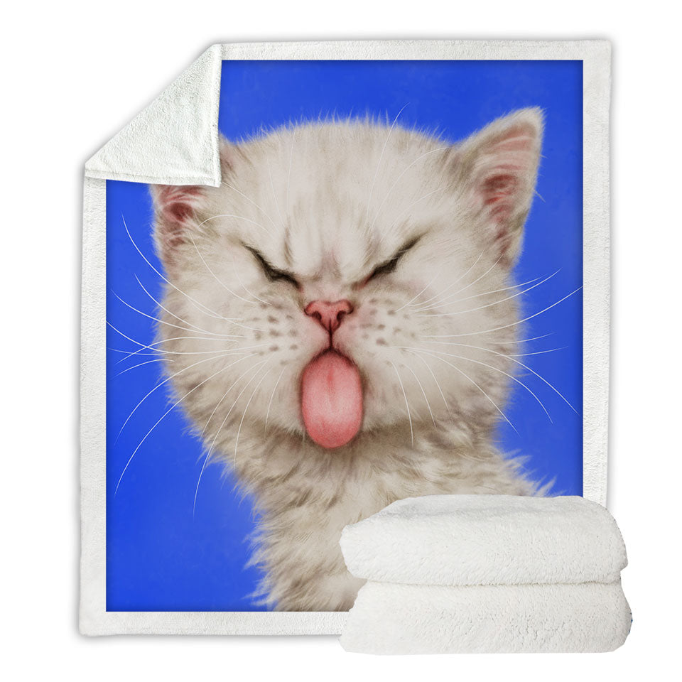 Funny Throw Blanket Cats Silly Face Tongue Out Kitten