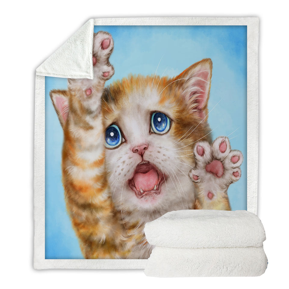 Funny Throw Blanket with Kittens Stressed Ginger Kitty Cat over Blue
