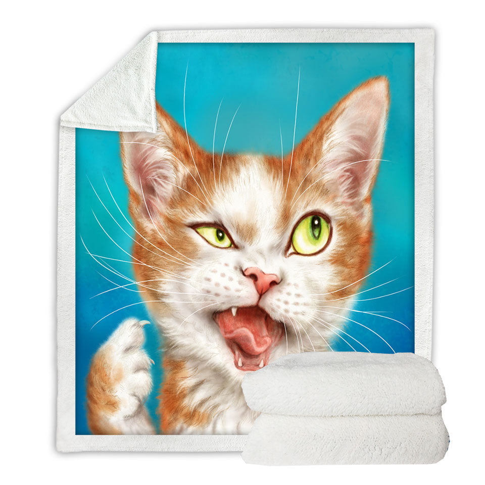 Funny Throw Blankets Cat Drawings Cool Looking Kitty