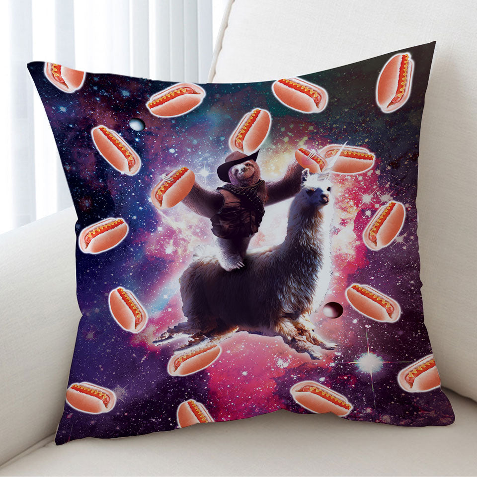 Funny Throw Cushions with Hot Dogs Space Cowboy Sloth on Llama Unicorn