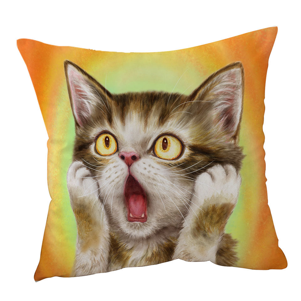 Funny Throw Pillow with Cat Designs Freaked Out Kitten