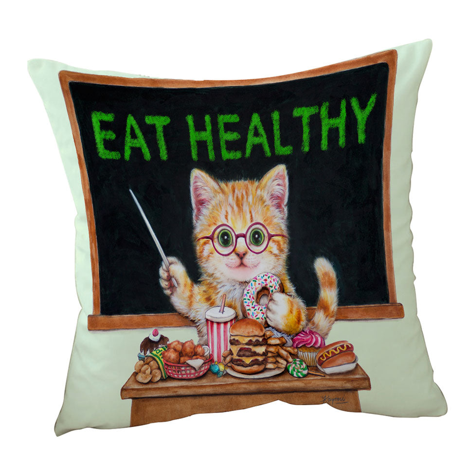 Funny Throw Pillows Cute Cats Fast Food Teacher Kitten