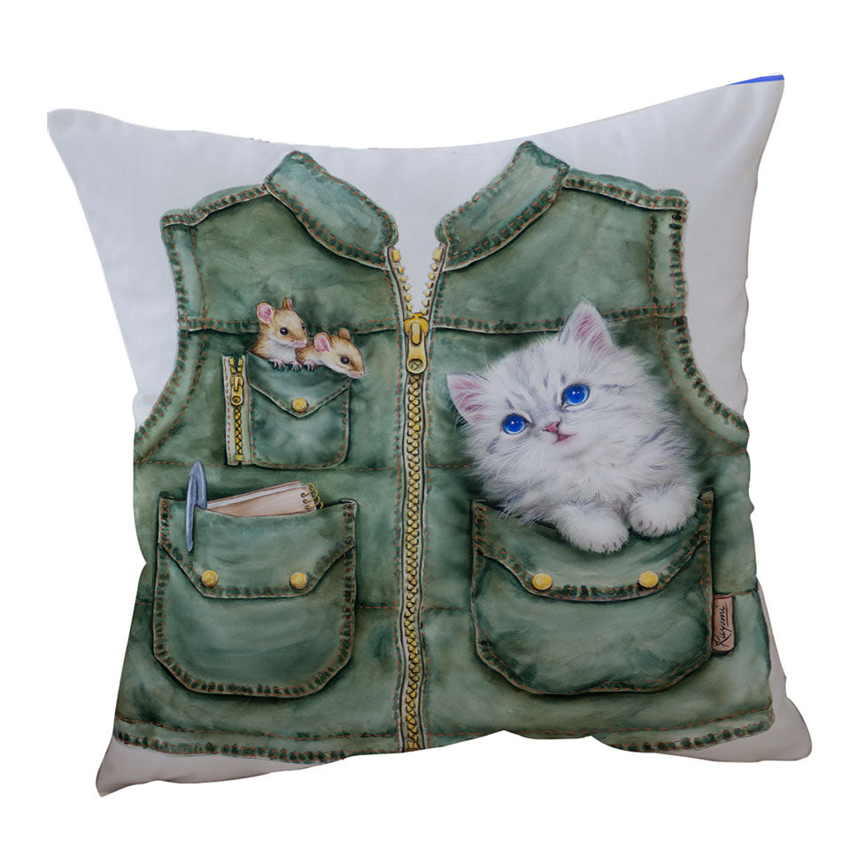 Funny Throw Pillows and Cushions Cute Animals Best Friends Mice and Kitten