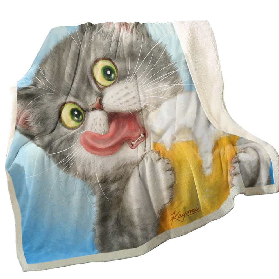 Funny Throws Cats Art Crazy for Beer Grey Kitten