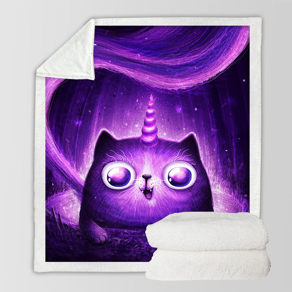 Funny Throws Crazy Eyes Purple Unicorn Cat
