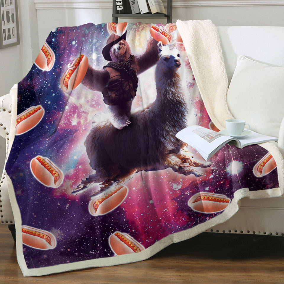 products/Funny-Throws-Hot-Dogs-Space-Cowboy-Sloth-on-Llama-Unicorn