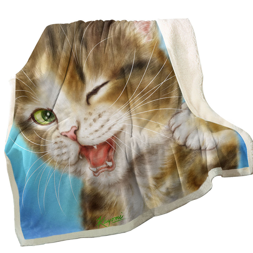 Funny Throws for Kids Cats Winking Little Kitty