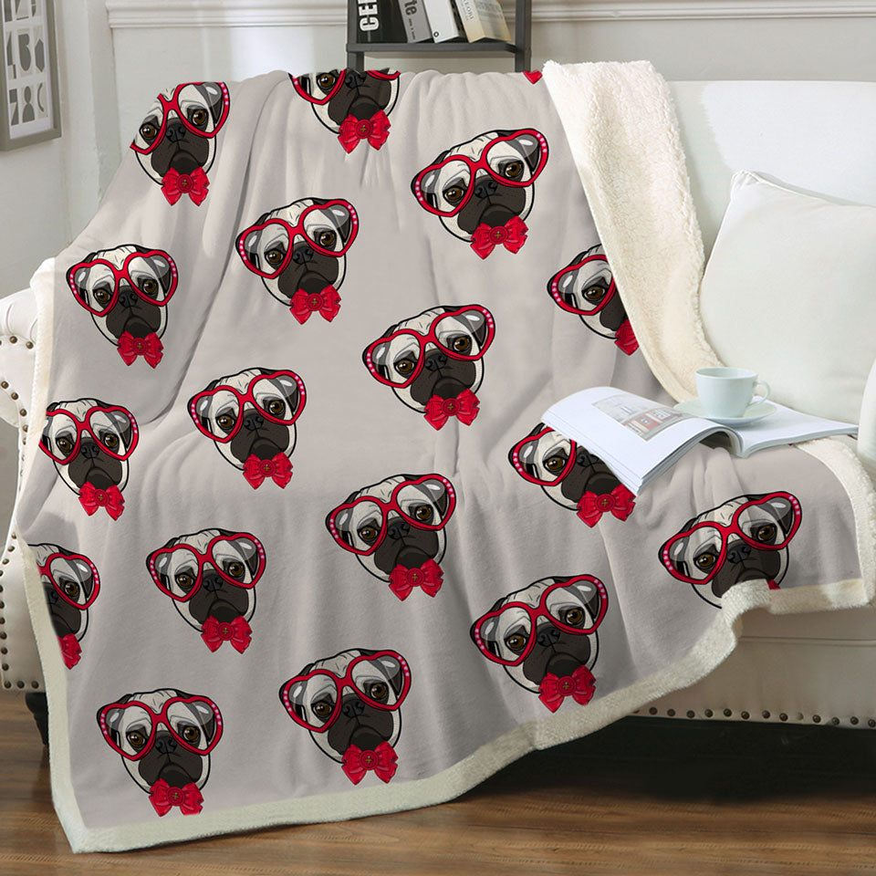 Funny Throws with Hipster Pug Dog Pattern