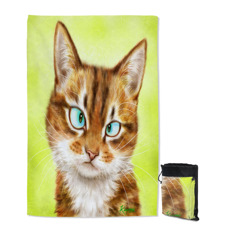 Funny Travel Beach Towel Cat Drawings Upset Gingal Kitty