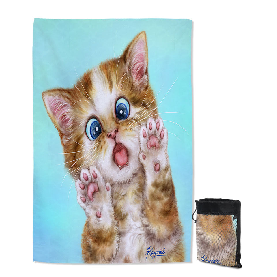 Funny Travel Beach Towel Cats Surprised Ginger Tabby Kitty Cat