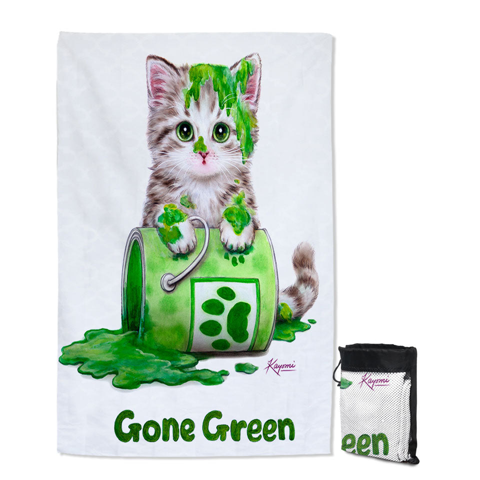Funny Travel Beach Towel Cute Cats Gone Green Tabby Kitten