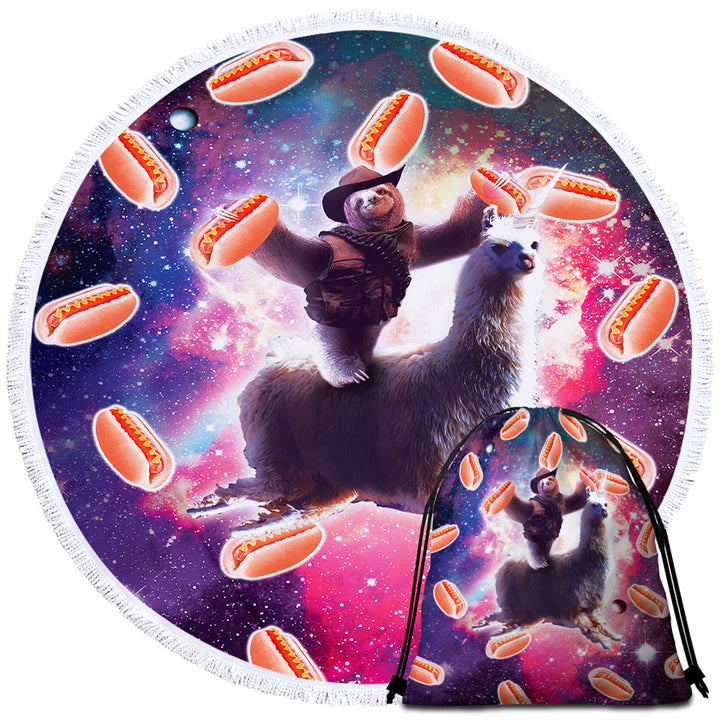 Funny Travel Beach Towel Hot Dogs Space Cowboy Sloth on Llama Unicorn