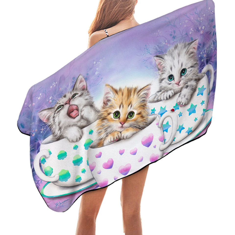 Funny Trendy Beach Towel Cats Art Coffee Cups with Cute Kittens