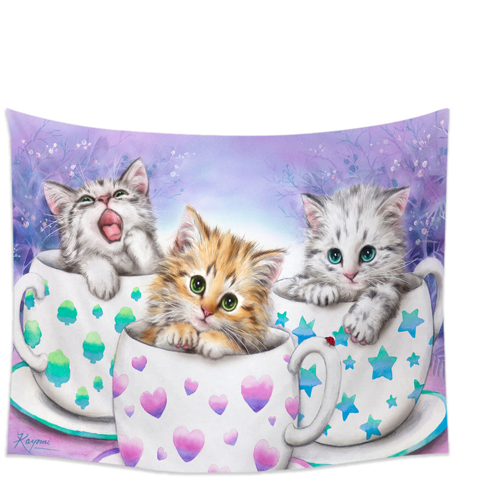 Funny Trendy Wall Decor Cats Art Coffee Cups with Cute Kittens