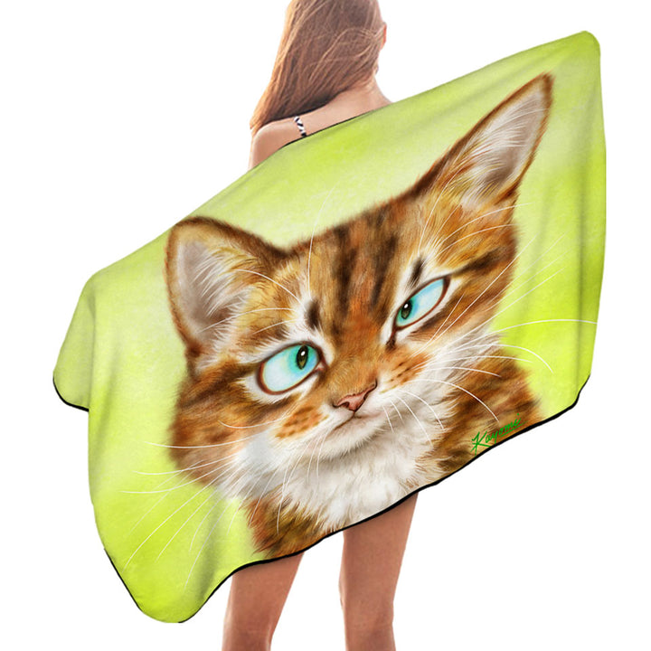 Funny Unique Beach Towels Cat Drawings Upset Gingal Kitty