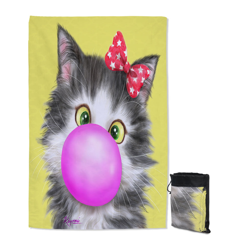 Funny Unique Beach Towels Cat Prints Bubble Gum Girl Kitten