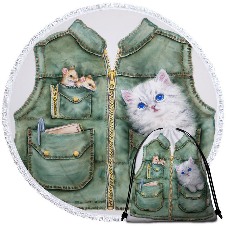 Funny Unique Beach Towels Cute Animals Best Friends Mice and Kitten