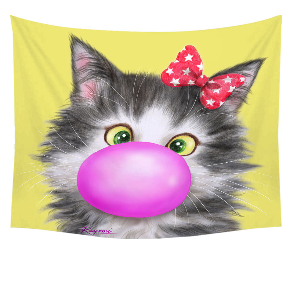 Funny Wall Art Prints Cat Prints Bubble Gum Girl Kitten